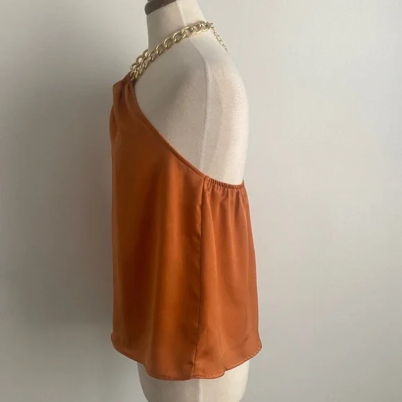 DO+BE Milah Satin Chain Halter Top Size Small in Rust - Picture 3 of 9